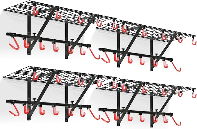PLKOW Garage Wall Shelving 4-Pack Includes Bike Hooks, Sturdy Adjustable Garage by PLKOW