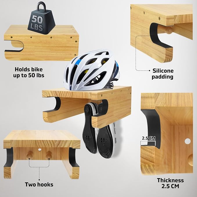 Wooden Bike Wall Mount Rack - Image 3