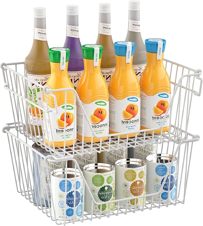 Stackable Wire Metal Baskets Cabinet Organizer Sturdy Metal Wire Pantry Freezer - Image 4