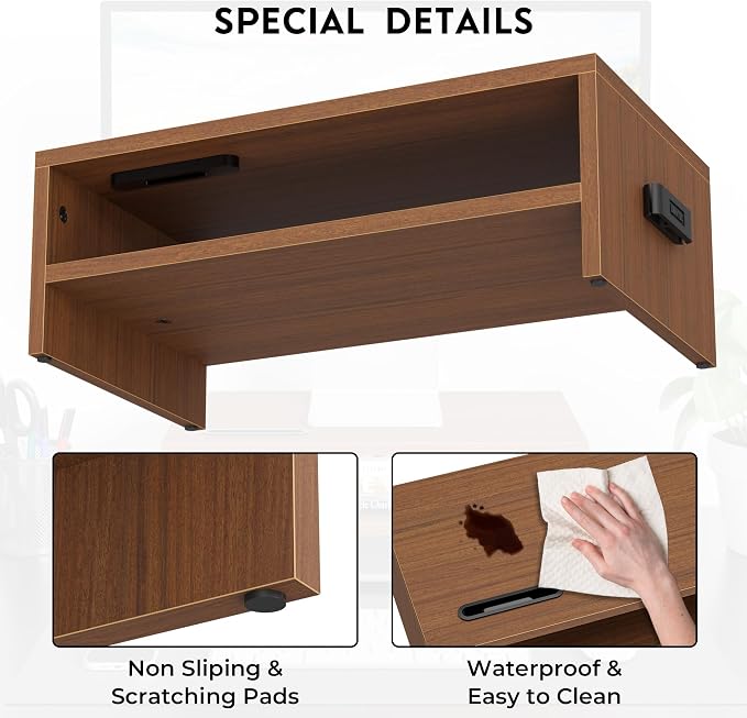 BONTEC Wooden Monitor Stand Riser, 2-Tier Desk Shelf - Image 7