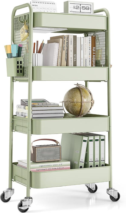 TOOLF 4 Tier Rolling Cart with Pegboard, Metal Storage Organizer Cart with by TOOLF