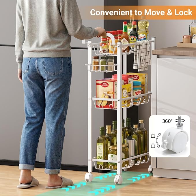AOODA Laundry Room Cart with Top Detergent Holder, Metal Rolling Storage Cart - Image 6