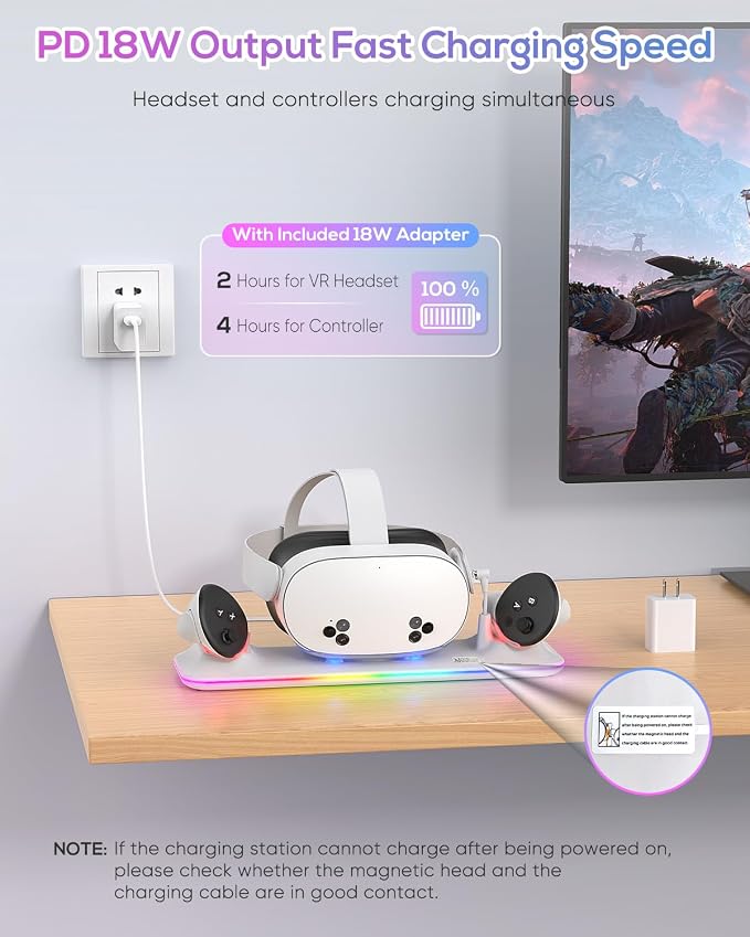 Charging Dock for Meta Quest 3S/3, Kinwin PD 18W Fast Charging Station for - Image 3