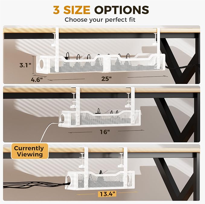 Under Desk Cable Management Tray White, Cinati Wire Organizers No Drill - Image 5