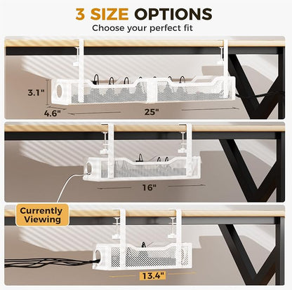 Under Desk Cable Management Tray White, Cinati Wire Organizers No Drill - Image 5