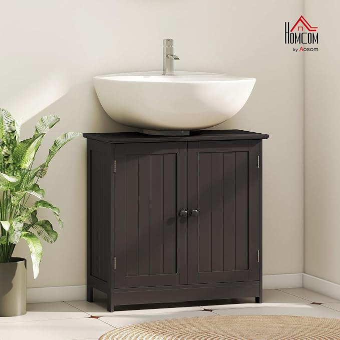 HOMCOM Under Sink Bathroom Cabinet, Pedestal Sink Storage Cabinet - Image 2
