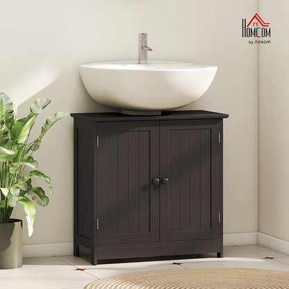 HOMCOM Under Sink Bathroom Cabinet, Pedestal Sink Storage Cabinet - Image 2