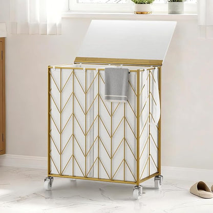 WOWLIVE Laundry Basket with Wheels, Heavy Duty Laundry Hamper with Wood Lid - Image 4