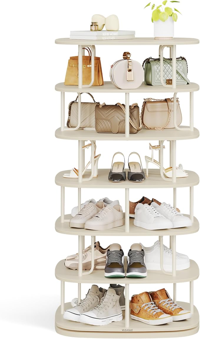 VASAGLE 7-Tier Shoe Rack, Rotating Shoe Rack Tower, Shoe Closet Organizer by Unknown