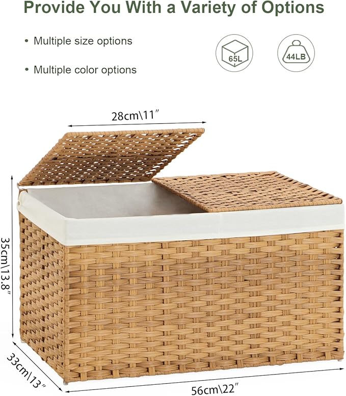 SETVSON Storage Basket with Lid Rattan Woven Storage Baskets with 2 Separate - Image 4
