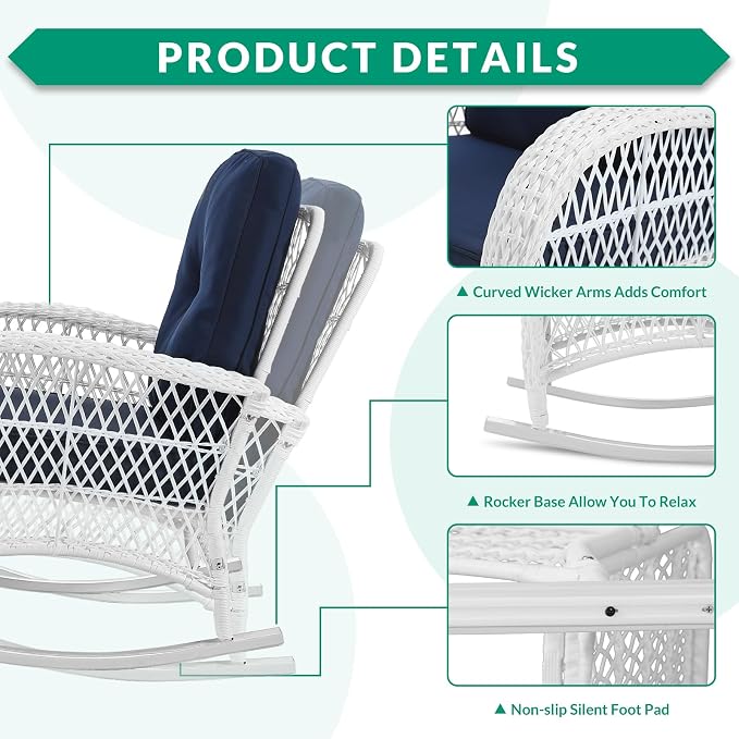 VIVIJASON 3-Piece Outdoor Conversation Bistro Set, Patio Wicker Rocking Chairs - Image 4