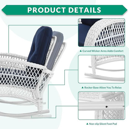 VIVIJASON 2 Piece Patio Wicker Rattan Rocker Chair, Outdoor Rattan Rocker Chair - Image 4