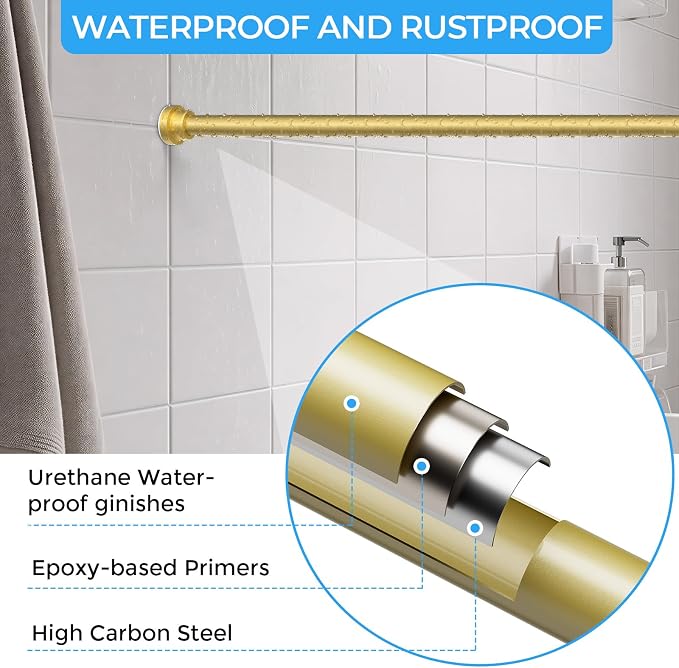 AIZESI Tension Shower Curtain Rod 30-64 Inch No Drilling Adjustable, No Slip - Image 5