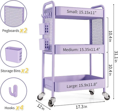TOOLF 3 Tier Rolling Cart Storage Organizer, Metal Rolling Utility Cart - Image 7