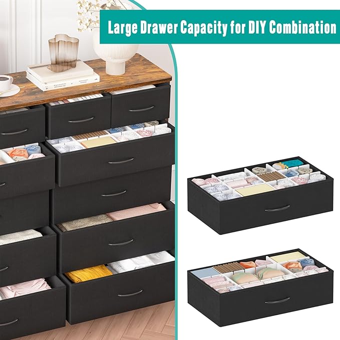 Large Dresser for Bedroom with 12 Deep Drawers, Tall Fabric Drawer Dresser - Image 4