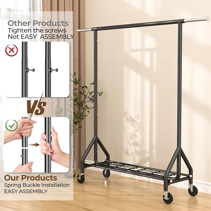 Heavy Duty Clothes Rack Load 450 LBS, Metal Garment Rack, Standing Rolling - Image 6