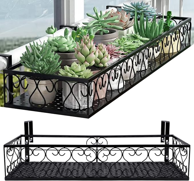 Hanging Railing Planter with Hooks, Iron Hanging Planter Holder, Balcony Plant by QUMENEY