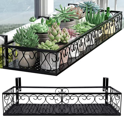 Hanging Railing Planter with Hooks, Iron Hanging Planter Holder, Balcony Plant by QUMENEY