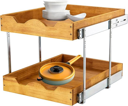 DINDON 2 Tier Pull Out Cabinet Organizer Slide Out Wood Drawer, Two Tier by DINDON