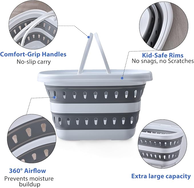 Monozuki Collapsible Plastic Laundry Basket 10.6 gallon Eco-recycled material- - Image 3