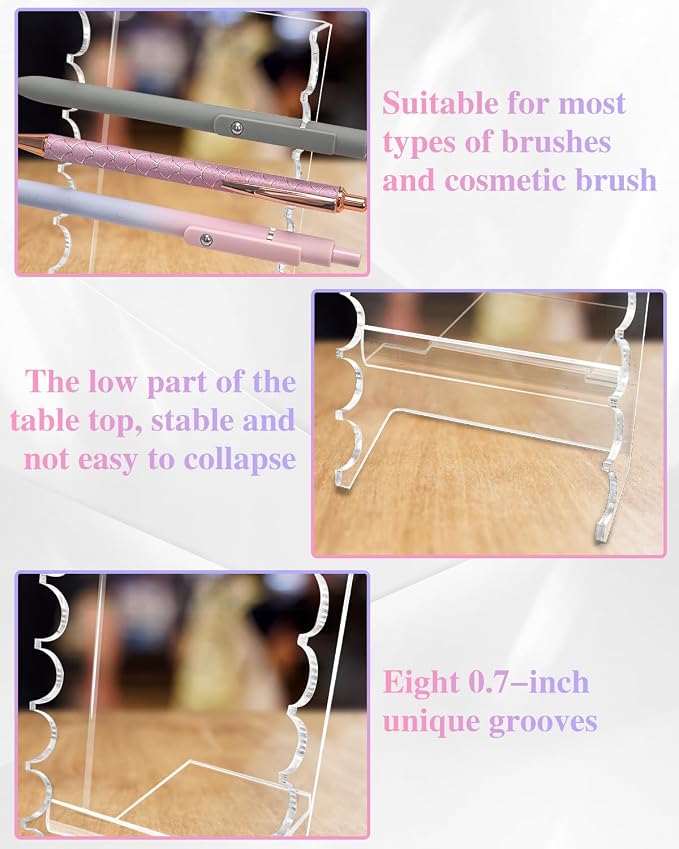 2 Pcs Acrylic Makeup Brush Holder, 16 Tier Unique Clear Paint Brush Drying Rack - Image 3