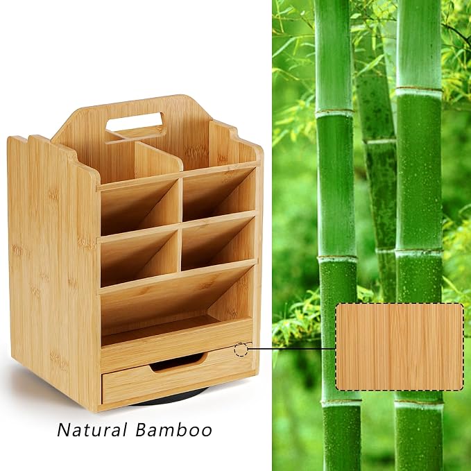 SOUJOY Bamboo Pen Holder Organizer, 360°Rotating Art Supply Storage Caddy - Image 5