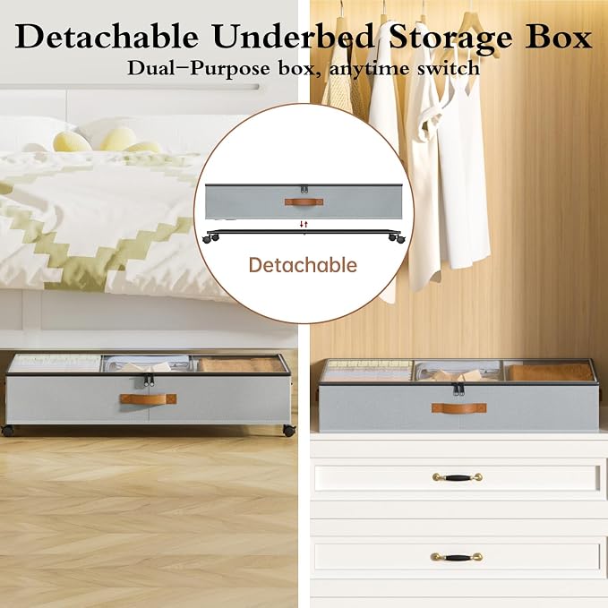 Yecaye Under Bed Storage with Wheels, 2 Pack Under Bed Storage Containers with - Image 5