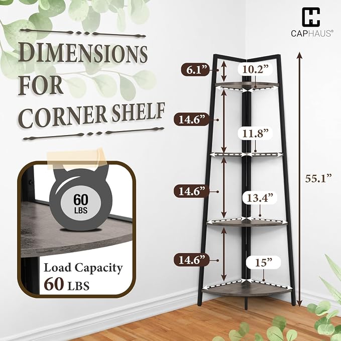 CAPHAUS 4-Tier Corner Shelf Stand, Tall Display Shelves, Ladder Corner Wood - Image 2