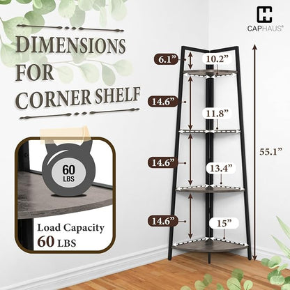 CAPHAUS 4-Tier Corner Shelf Stand, Tall Display Shelves, Ladder Corner Wood - Image 2