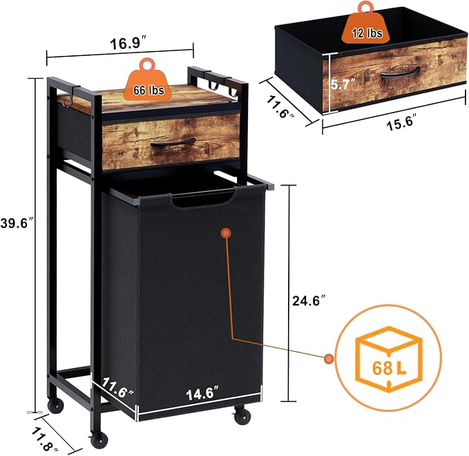 Laundry Hamper, Laundry Sorter, Rolling Laundry Basket - Image 5