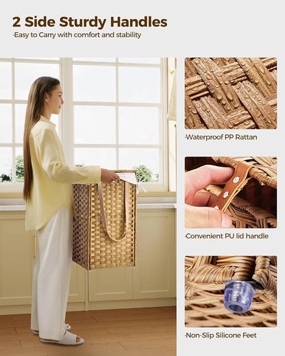 Greenstell Laundry Hamper with Wheels&Lid, 130L Large 3 Sections Clothes Hamper - Image 6