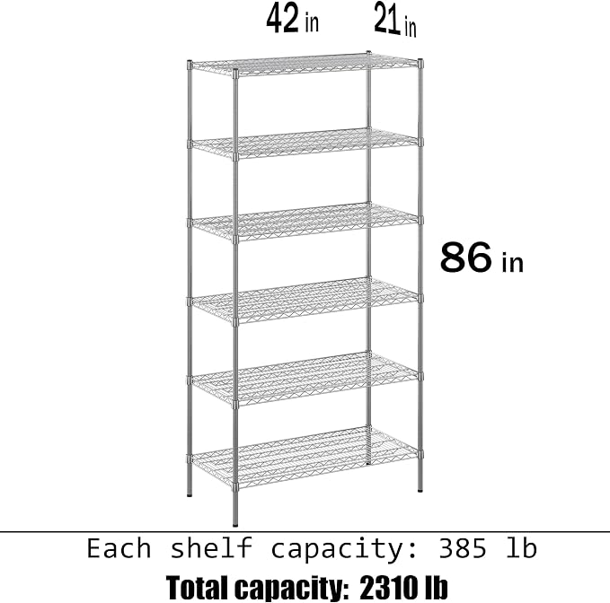 21" Deep x 42" Wide x 86" Height Wire Shelving Kit | 6-Tier | NSF Commercial - Image 3
