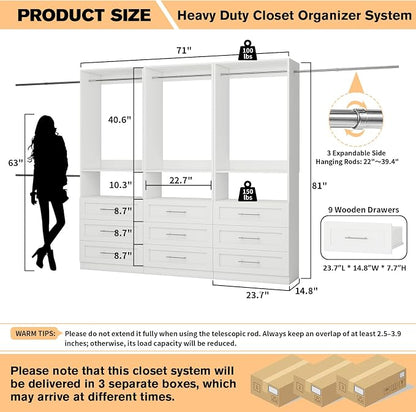 Closet System with 3 Sets, 6FT-15FT Customizable Closet Organizer System with 9 - Image 2