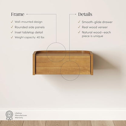 Nathan James Tyla Wall Mounted Bedside Table, Floating 1-Drawer Nightstand - Image 4