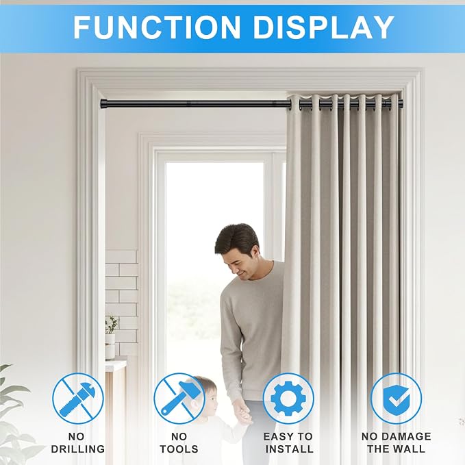 1 Pack Spring Loaded Tension Rod 48-59" Adjustable Curtain Rods No Drill - Image 7