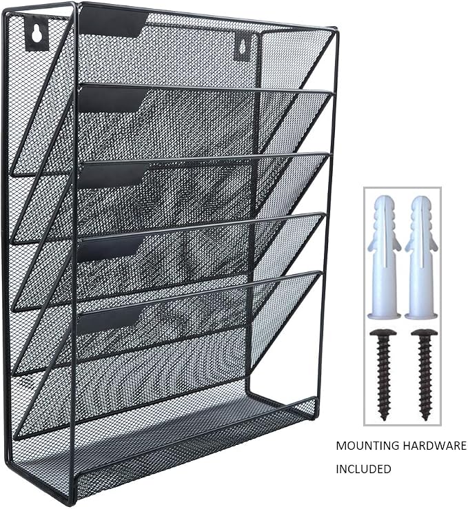 EASEPRES Hanging File Holder Organizer, 6 Tier Mesh Metal Wall Mount Document - Image 5
