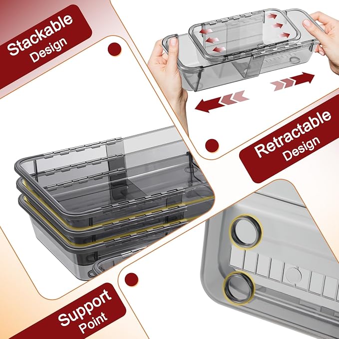 8 Pcs Extendable Clear Drawer Organizer, All Adjustable Vanity Storage Box - Image 6