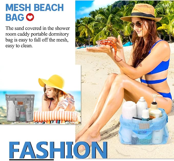 Portable Mesh Shower Caddy Tote, Quick Dry Tote Bag Mesh Beach Bags - Image 5