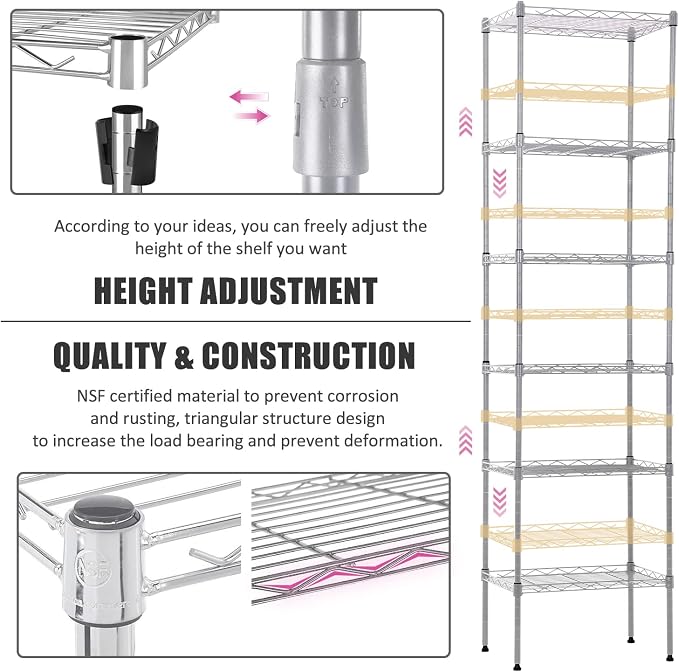 NChanmar 6-Tier Chrome Metal Shelving Unit Storage Shelves Heavy Duty Adjustable - Image 5