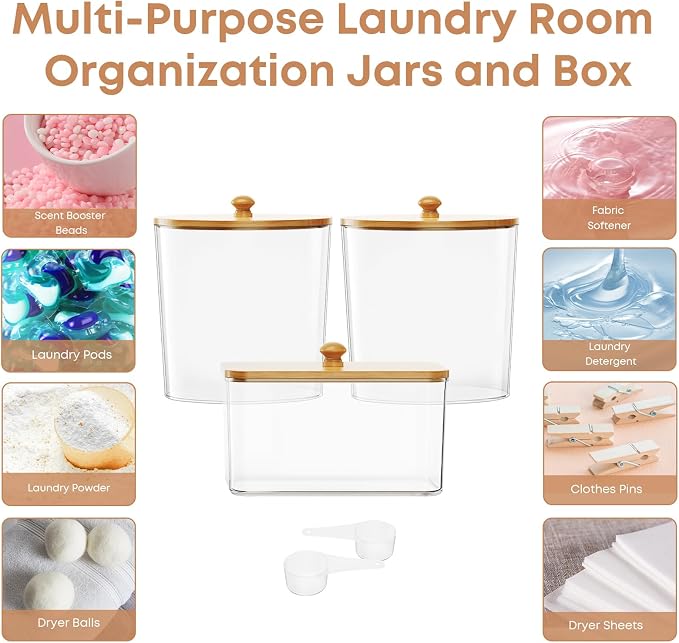 3 Pack Laundry Powder Container & Dryer Sheet Holder, Large Plastic Laundry - Image 5