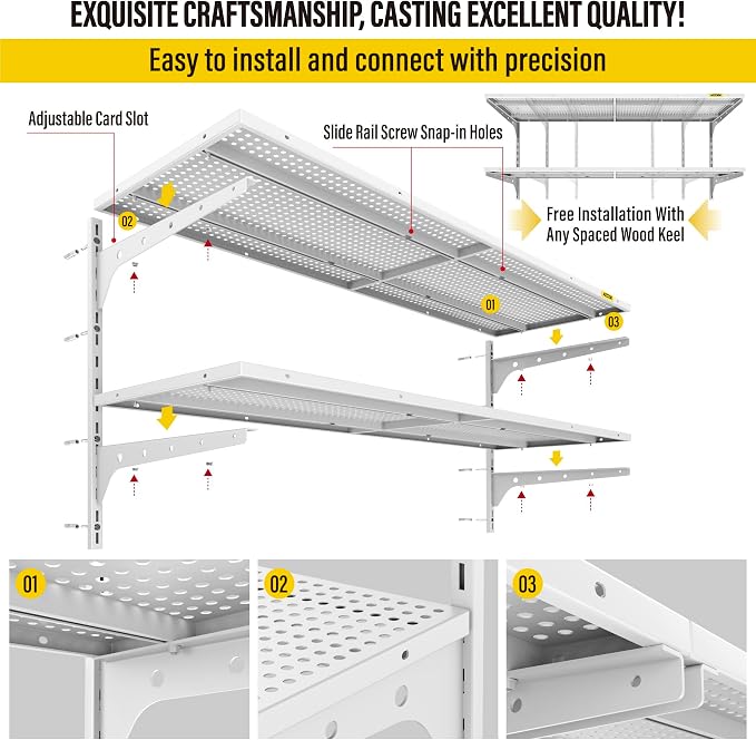 2-Pack 2 Tier 1.3x4ft Garage Shelving Wall Mounted, 520lbs Load - Image 6