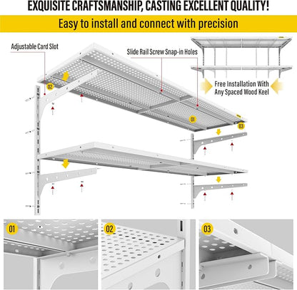 2-Pack 2 Tier 1.3x4ft Garage Shelving Wall Mounted, 520lbs Load - Image 6