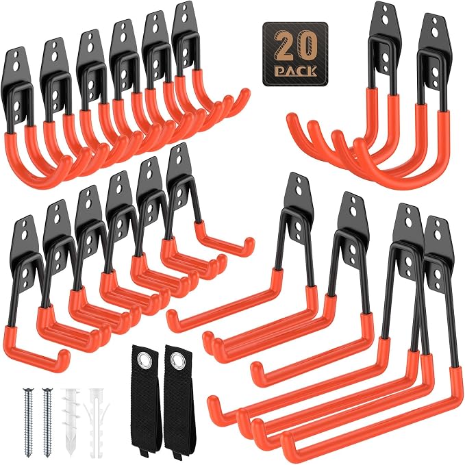 20 Pack Utility Steel Heavy Duty Wall Mount Garage Hooks, by YouthZeal