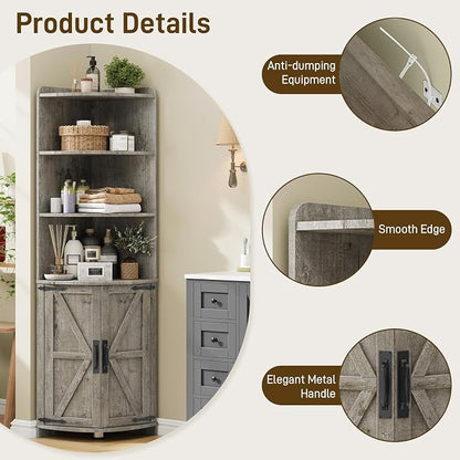 Vabches Tall Corner Cabinet, Farmhouse Corner Storage Shelf - Image 8