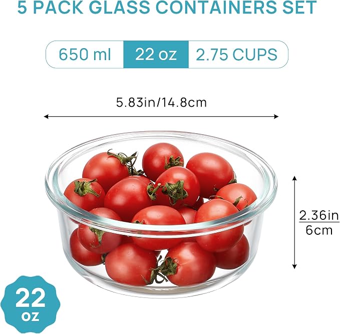 Vtopmart 5Pack 22oz Glass Storage Containers - Image 2