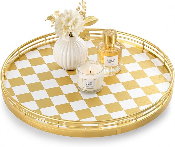 Gold Decorative Lazy Susan Tray, 12 Inch Round Rotating Tray by AMH