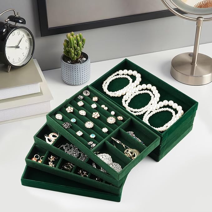 Jewelry Drawer Organizer, 8 Set of Stackable Velvet Organizer Tray, Drawer - Image 6