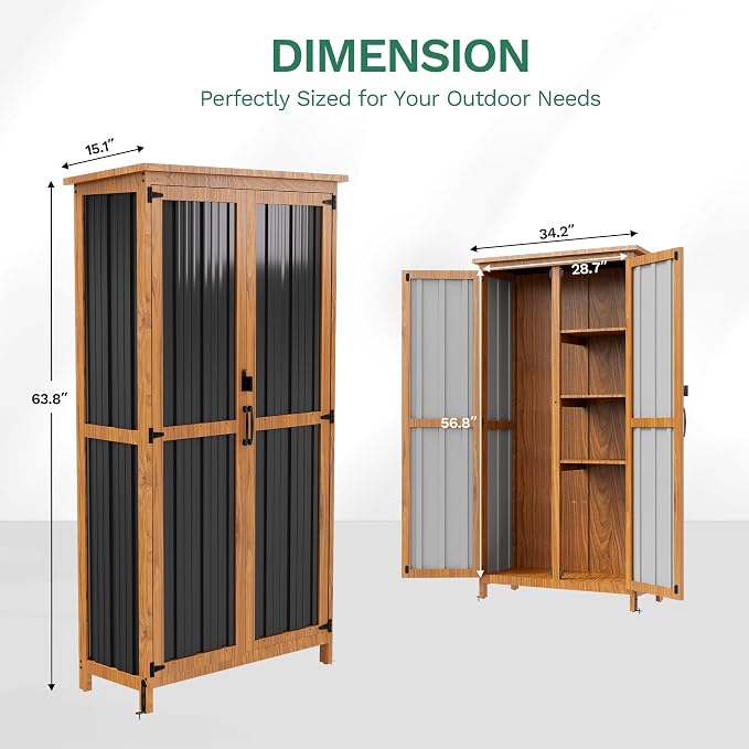 Devoko Metal & Wood Weatherproof Garden Storage Tall Shed - Image 2