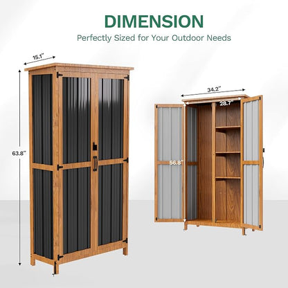 Devoko Metal & Wood Weatherproof Garden Storage Tall Shed - Image 2