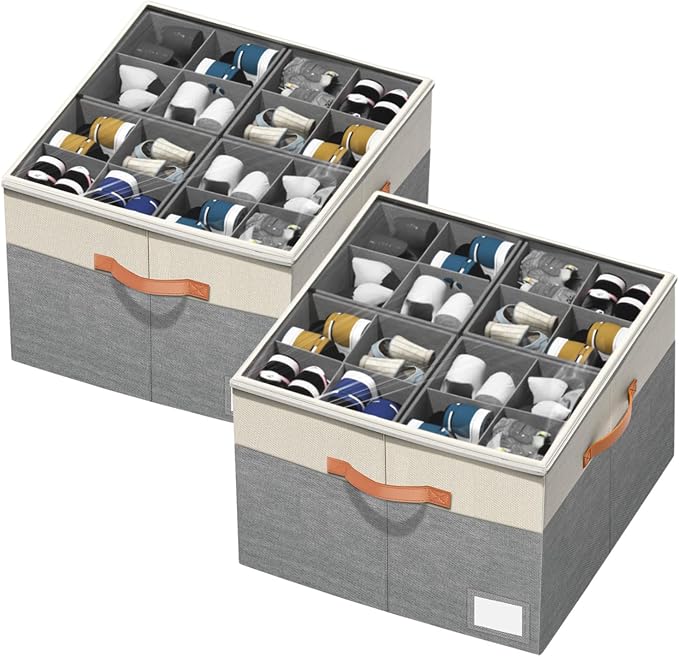 Aokeyee Shoe Organizer for Closet, 2 Pack Foldable Shoe Storage Organizer Box by Aokeyee